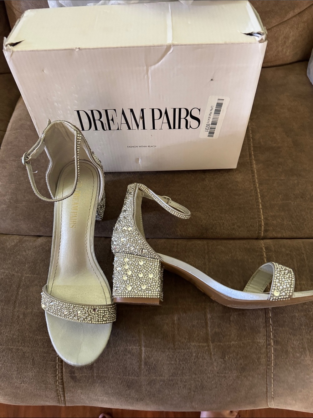 Dream Pairs Women's Silver Crystal Embellished Block Heel Sandals